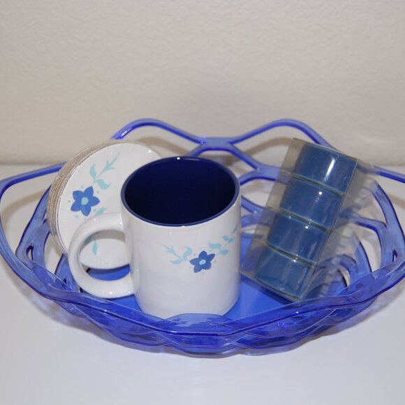 NWOT Michaels Blue Kitchen Set: Mug, Coasters, Napkin Rings, & Basket - Picture 8 of 11